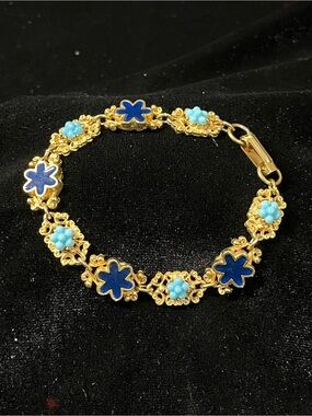 Vintage Florenza Cobalt Blue Enamel Faux Turquoise Bracelet 1792